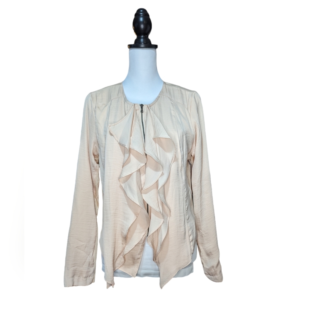 Jennifer Lopez Ruffle Front Tailored Zip Jacket Style Top -  Size 10